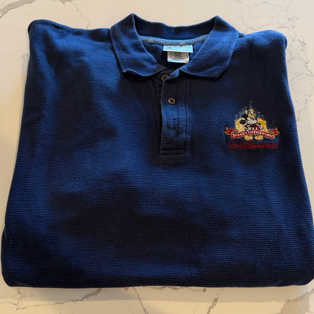 Vintage Disney Navy Blue Polo Shirt Disney Theme Parks with Mickey Tag